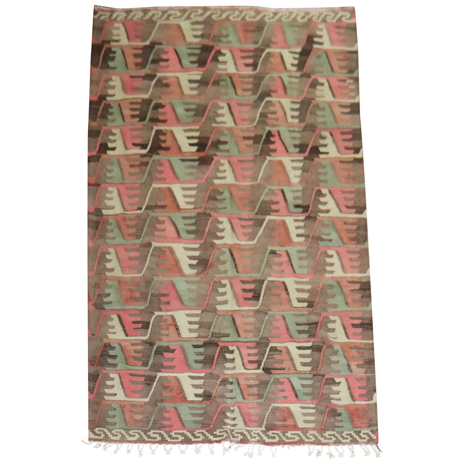 Unique Rustic Turkish Kilim Hand-Knotted Wool 79 x 135 in 1940s: Unique Rustic Turkish Kilim Hand-Knotted Wool 79 x 135 in 1940s This exquisite Primitive Tribal Rustic Turkish Kilim is a unique, hand-knotted flat-weave rug from Turkey, dating back to circa 1940. It