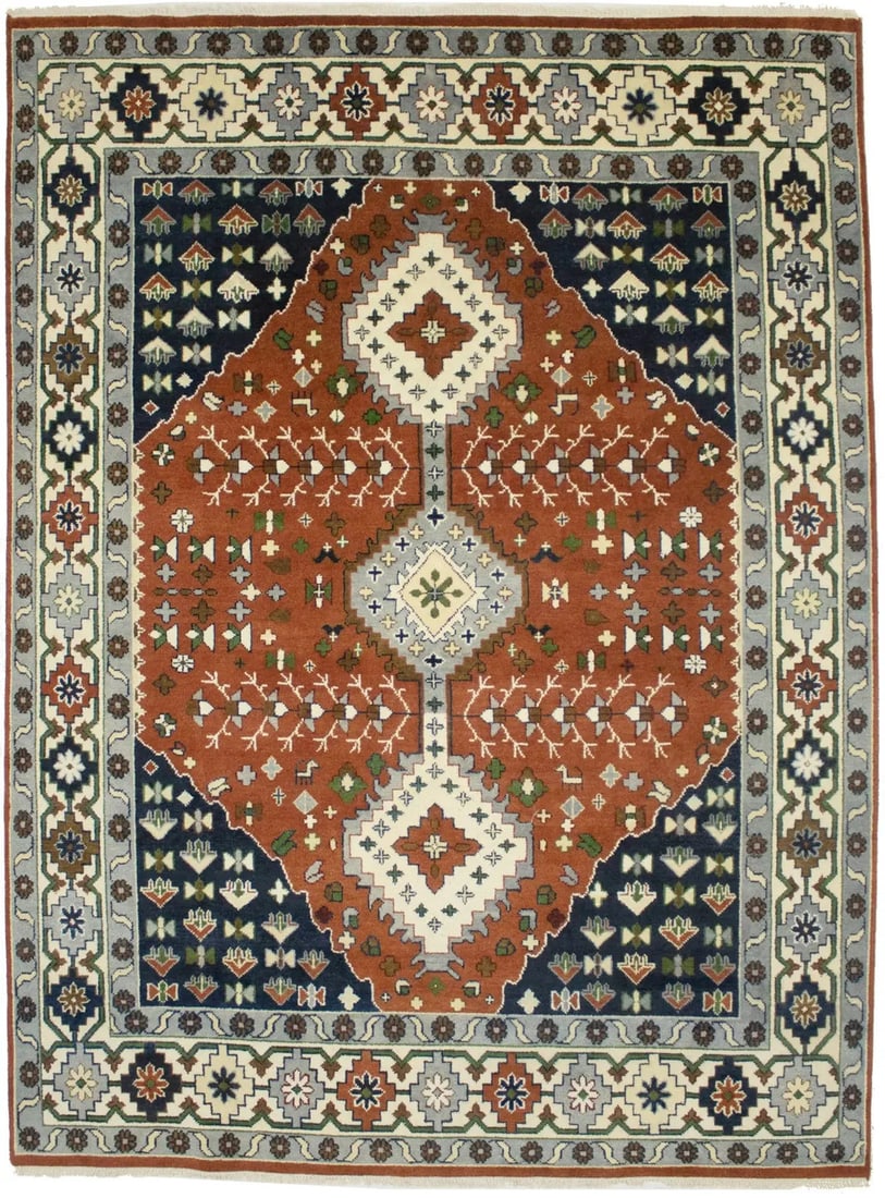 Hand-Knotted Wool Tribal Design Area Rug 11'10 x 8'10 Eco-Friendly: Hand-Knotted Wool Tribal Design Area Rug 11'10 x 8'10 Eco-Friendly Enhance your living space with this exquisite hand-knotted wool Oriental rug, featuring a striking tribal design in a vibrant rust co