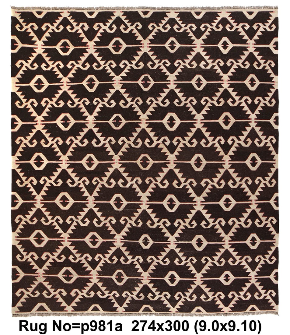 Contemporary 9 x 9.10 Handmade Kilim Rug: Contemporary 9 x 9.10 Handmade Kilim Rug Free continental US Shipping Enhance your living space with this exquisite 9 x 9.10 modern handmade Kilim rug. Crafted with care, this rug showcases vibrant co