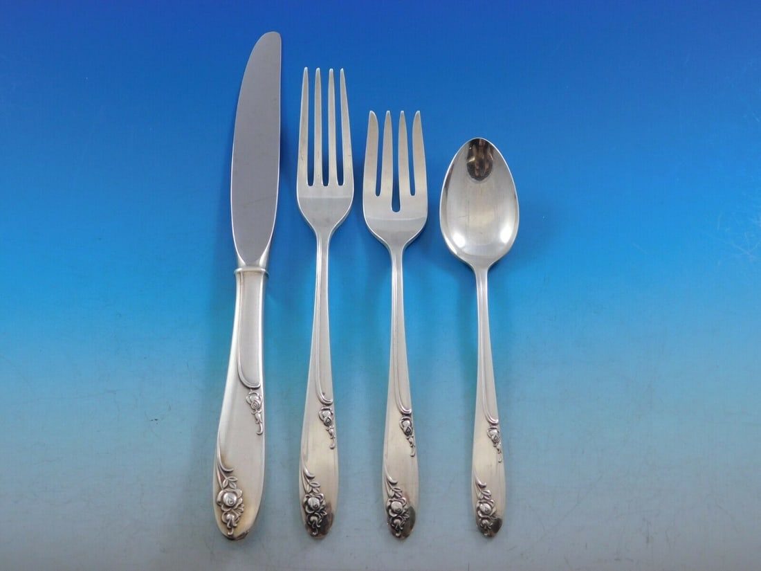 Rosecrest by Alvin Sterling Silver 4-Piece Place Setting: Rosecrest by Alvin Sterling Silver 4-Piece Place Setting Elevate your dining experience with this exquisite 4-piece regular size place setting from the Rosecrest pattern by Alvin. Crafted from high-qu