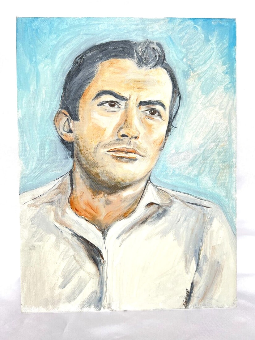 Gregory Peck Oil Painting by Elizabeth Schnell with COA: Gregory Peck Oil Painting by Elizabeth Schnell with COA This exquisite oil on board painting features the renowned actor Gregory Peck, created by artist Elizabeth Schnell. The artwork is signed by the