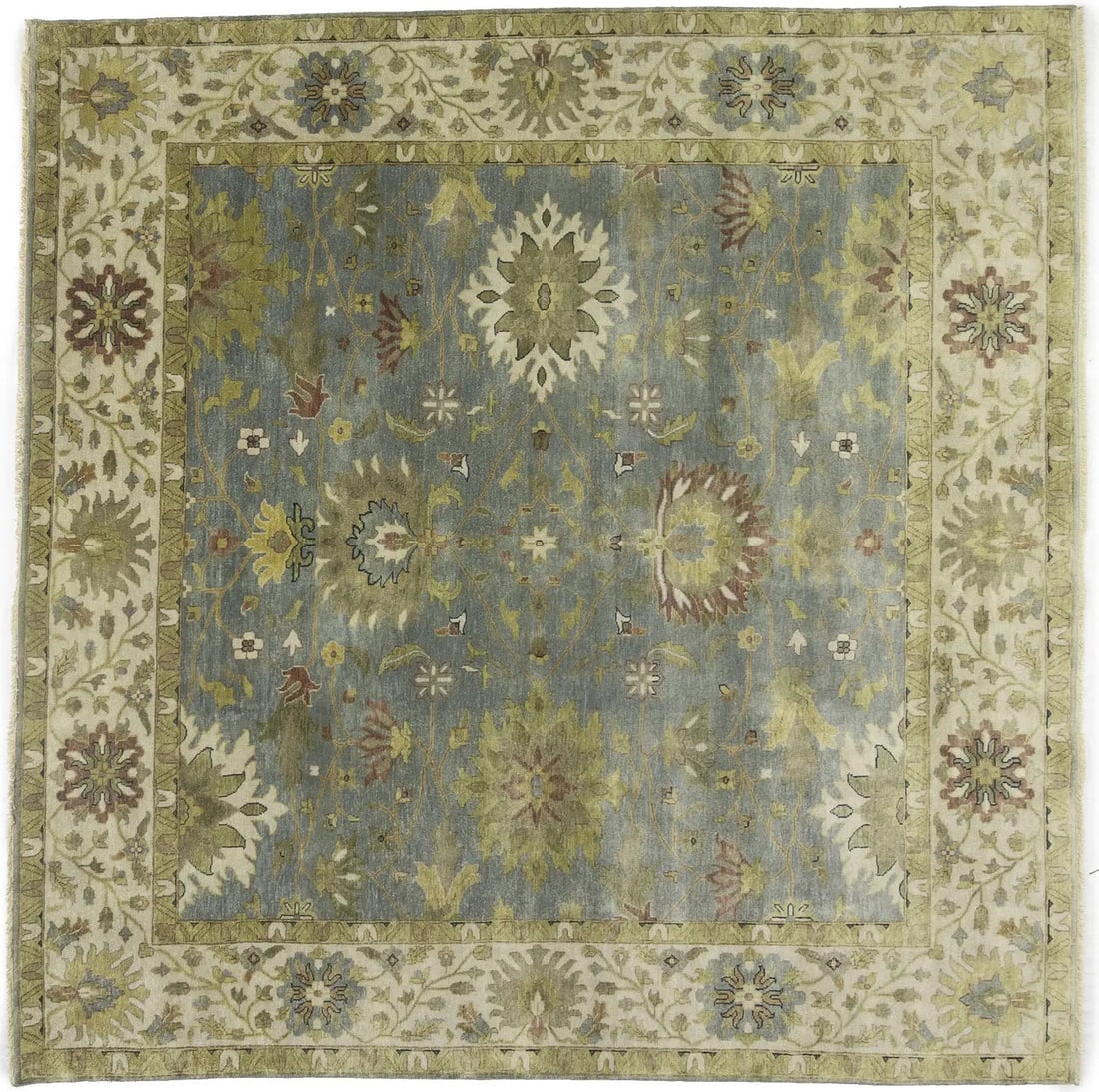Hand-Knotted Oushak Chobi Floral Area Rug 8' x 8' Wool Carpet (1 of 16)