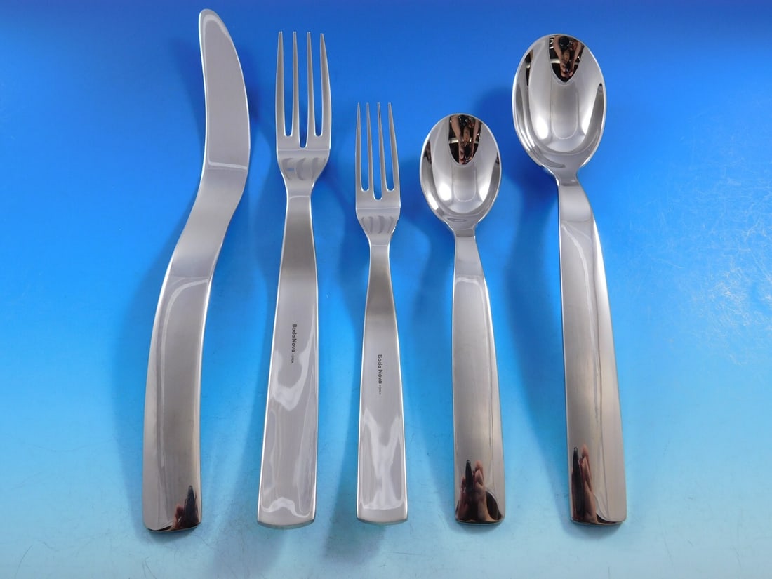 Boda Nova Ibis 19 Piece Stainless Steel Flatware Set with Caddy: Boda Nova Ibis 19 Piece Stainless Steel Flatware Set with Caddy Discover the exquisite 'Ibis' by Boda Nova Stainless Steel Flatware Set, a remarkable collection of 19 pieces that showcases modern desi