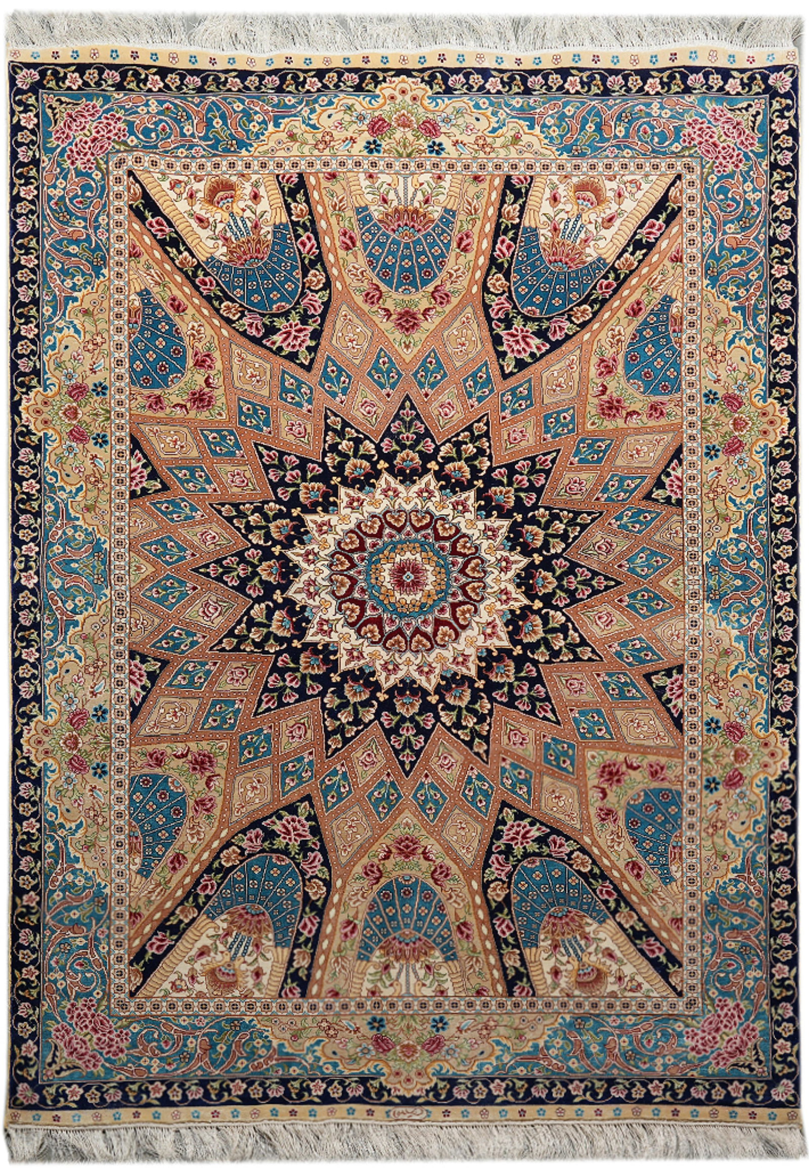 4 x 6 Hand Knotted Esfahan Dom Design Persian Silk Rug: 4 x 6 Hand Knotted Esfahan Dom Design Persian Silk Rug Free continental US Shipping This hand-knotted Dom of Esfahan silk rug showcases Persian artistry with a refined dom (medallion) design and intri
