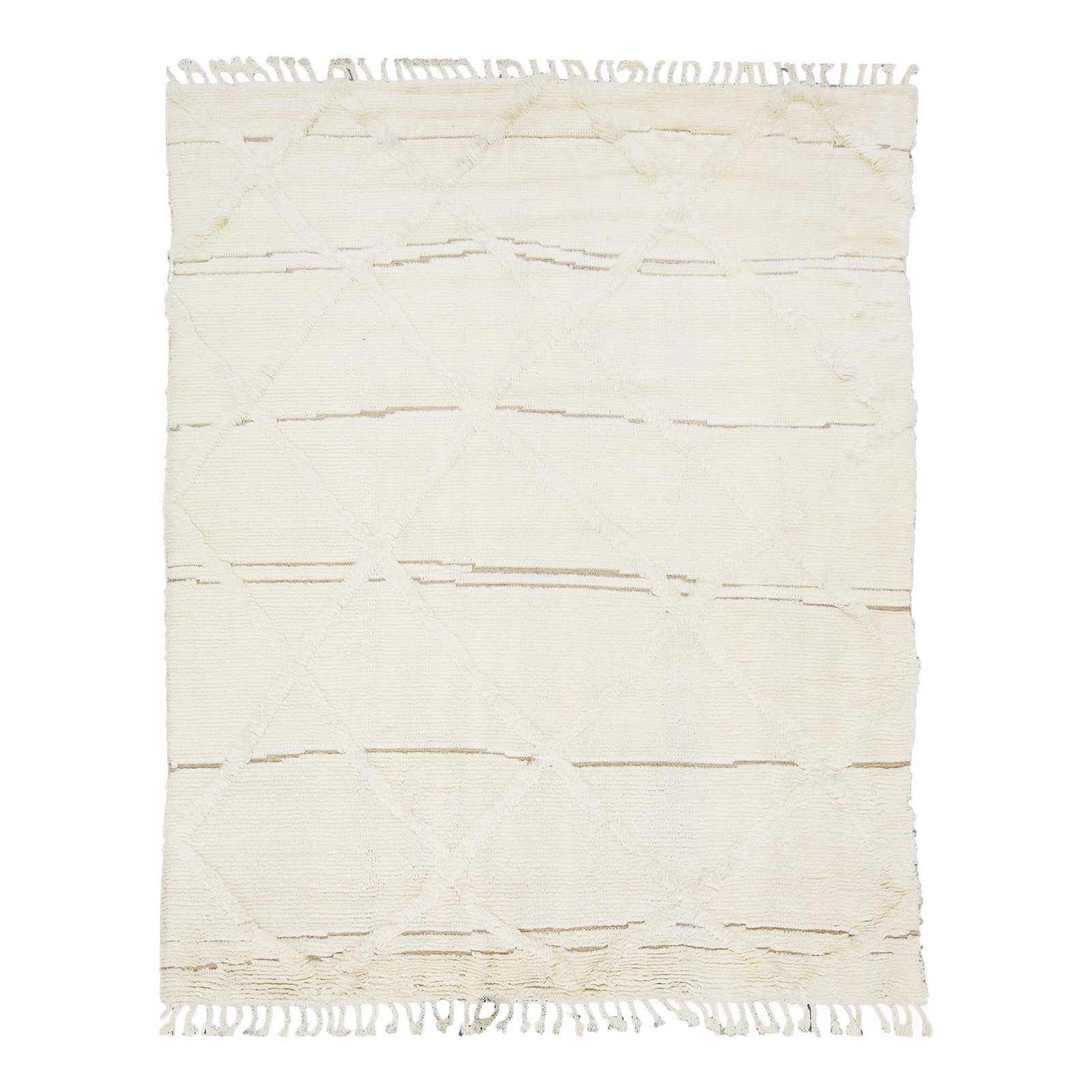 Modern Moroccan Tribal Wool Rug 8' x 10' Ivory Brown Handmade: Modern Moroccan Tribal Wool Rug 8' x 10' Ivory Brown Handmade This exquisite hand-knotted wool rug features a contemporary Moroccan design, highlighted by sophisticated brown lines that contrast beaut