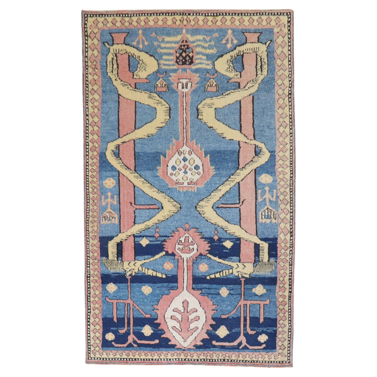 41 in x 67 in Hand-Woven Wool Turkish Rug with Snake Motif (1 of 8)