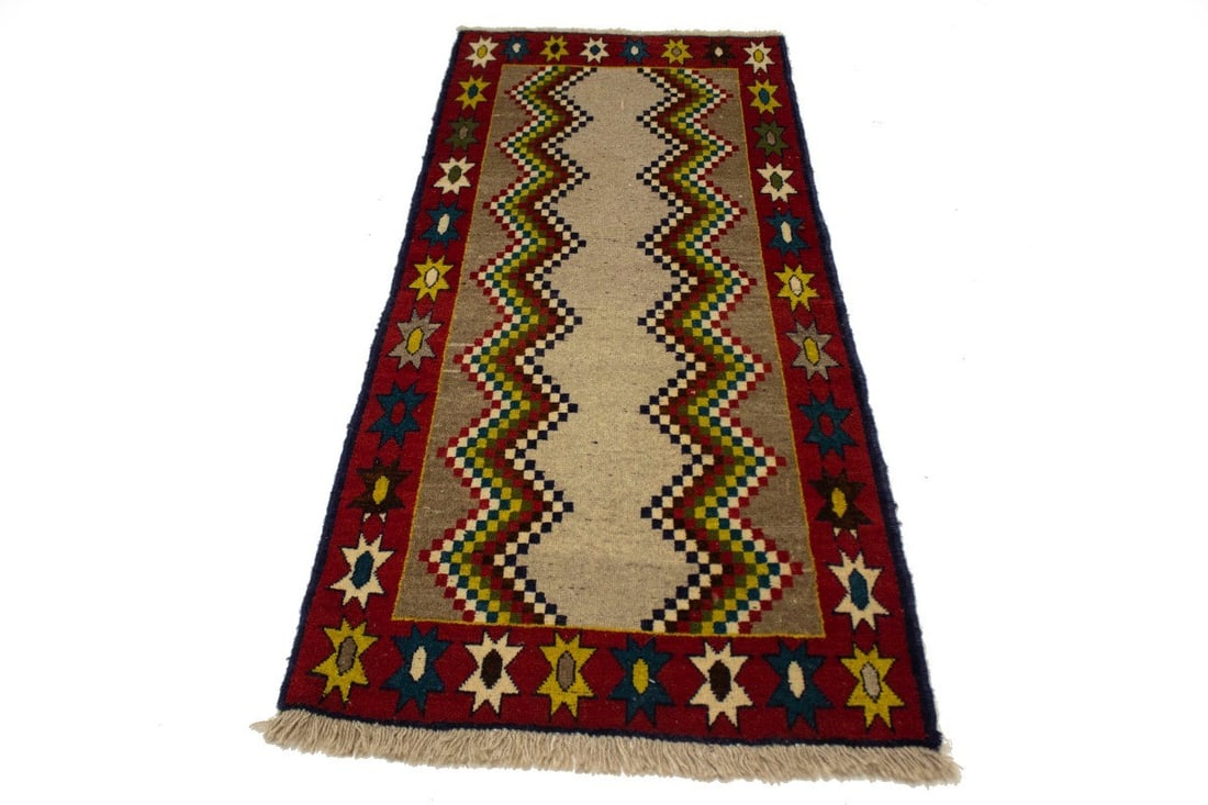 Handmade Wool Tribal Geometric Runner Rug 2'8 x 6'2 Multicolor Vintage Style: Handmade Wool Tribal Geometric Runner Rug 2'8 x 6'2 Multicolor Vintage Style This hand-knotted tribal vintage rug features a multicolored palette with khaki, scarlet red, cream, olive green, and addit