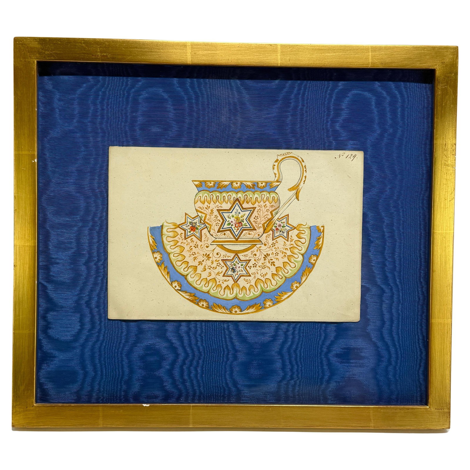 Mid-19th Century Viennese Watercolor Design Alt-Wiener Porzellan: Mid-19th Century Viennese Watercolor Design Alt-Wiener Porzellan This exquisite watercolor and gouache drawing showcases a porcelain cup and saucer design attributed to the Alt-Wiener Porzellan Fabrik