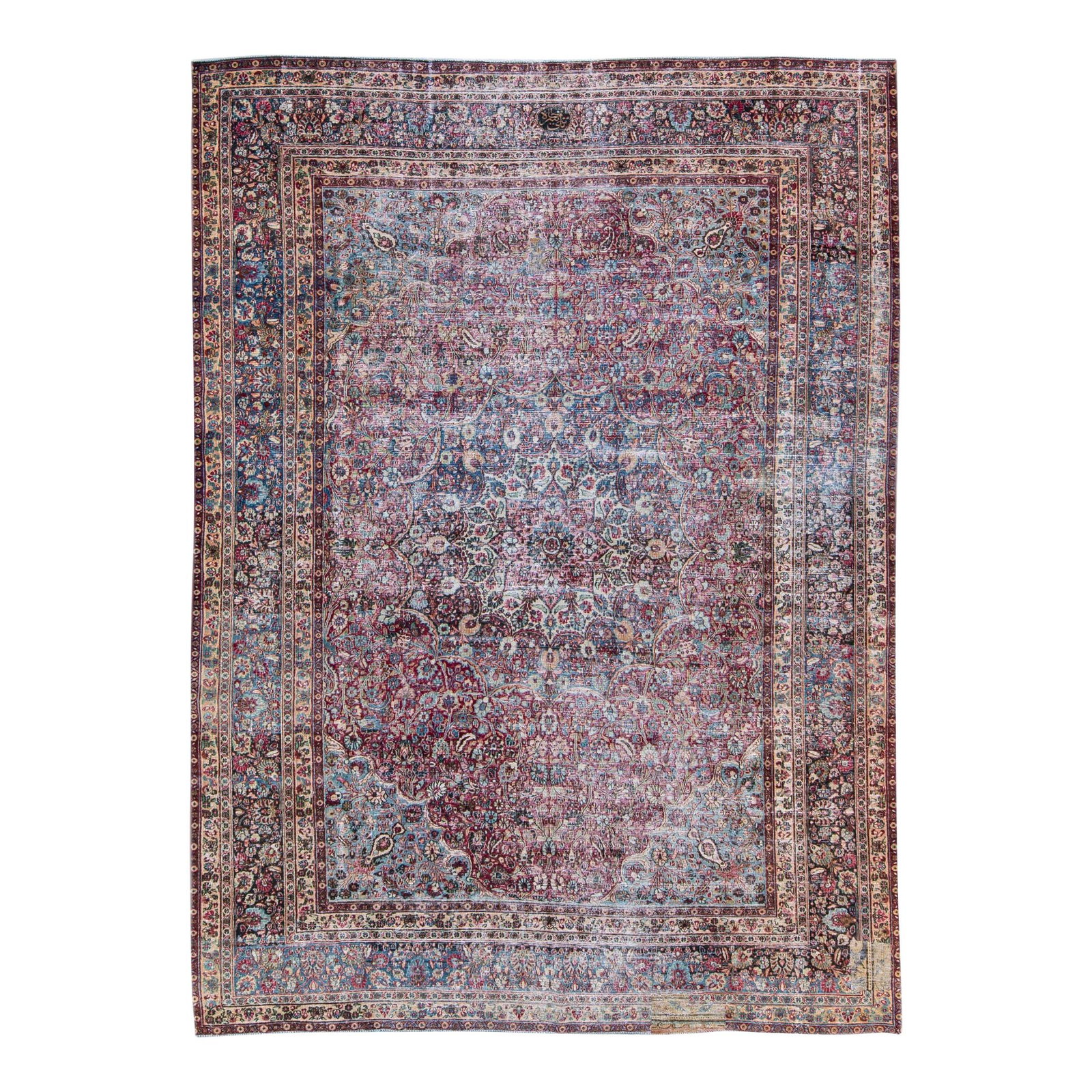 Vintage Persian Handmade Medallion Wool Rug Red and Blue 8'8 x 11'10: Vintage Persian Handmade Medallion Wool Rug Red and Blue 8'8 x 11'10 Enhance your space with this exquisite Vintage Persian Handmade Medallion Wool Rug. This beautiful hand-knotted rug features a rich