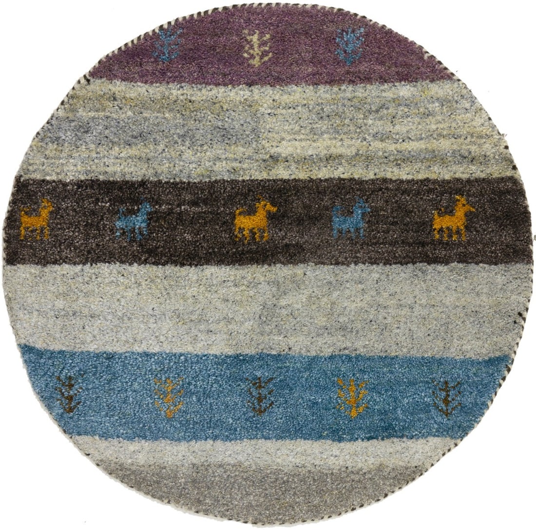 Hand-Knotted Multicolored Wool Tribal Round Rug 2'10 x 2'11 Modern Striped Design (1 of 14)
