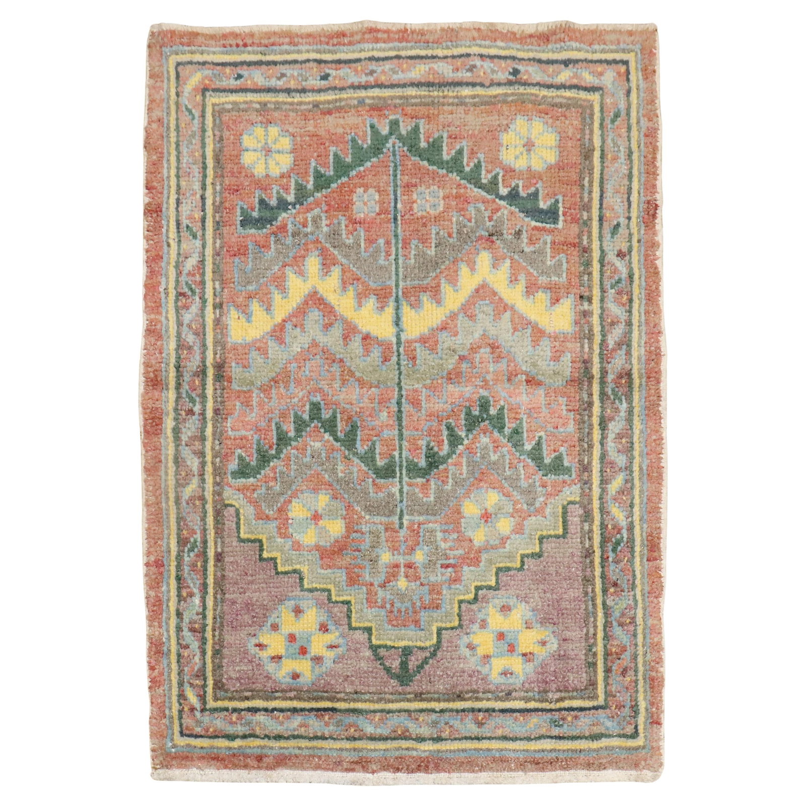 Vintage Turkish Anatolian Hand-Knotted Wool Square Rug 30 x 42: Vintage Turkish Anatolian Hand-Knotted Wool Square Rug 30 x 42 Discover the charm of this Vintage Turkish Anatolian Small Square Rug, beautifully hand-knotted from quality wool. This mid-20th century 