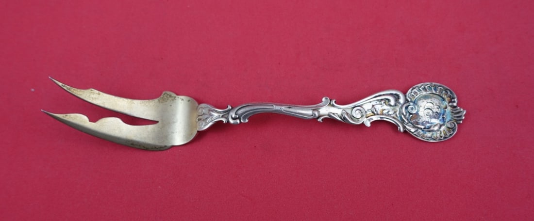 Sterling Silver Gold Washed Cheese Fork Rococo Pattern 6.25 Inch (1 of 2)