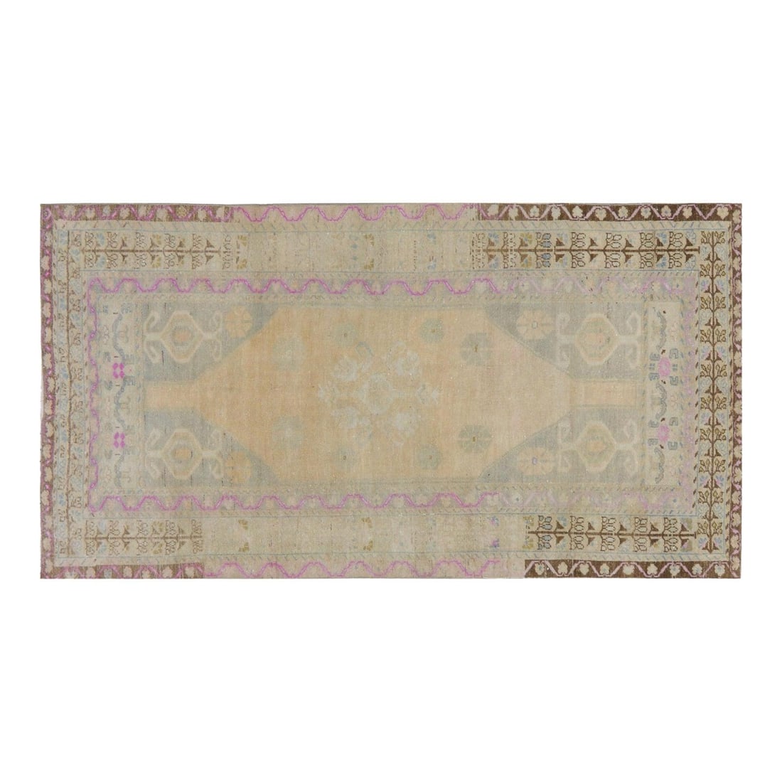 Handmade Wool Anatolian Area Rug 3'9" by 7'6" Turkish Vintage: Handmade Wool Anatolian Area Rug 3'9" by 7'6" Turkish Vintage This vintage Turkish Anatolian rug is hand-knotted from wool using traditional techniques. The rug combines enduring craftsmanship with a 