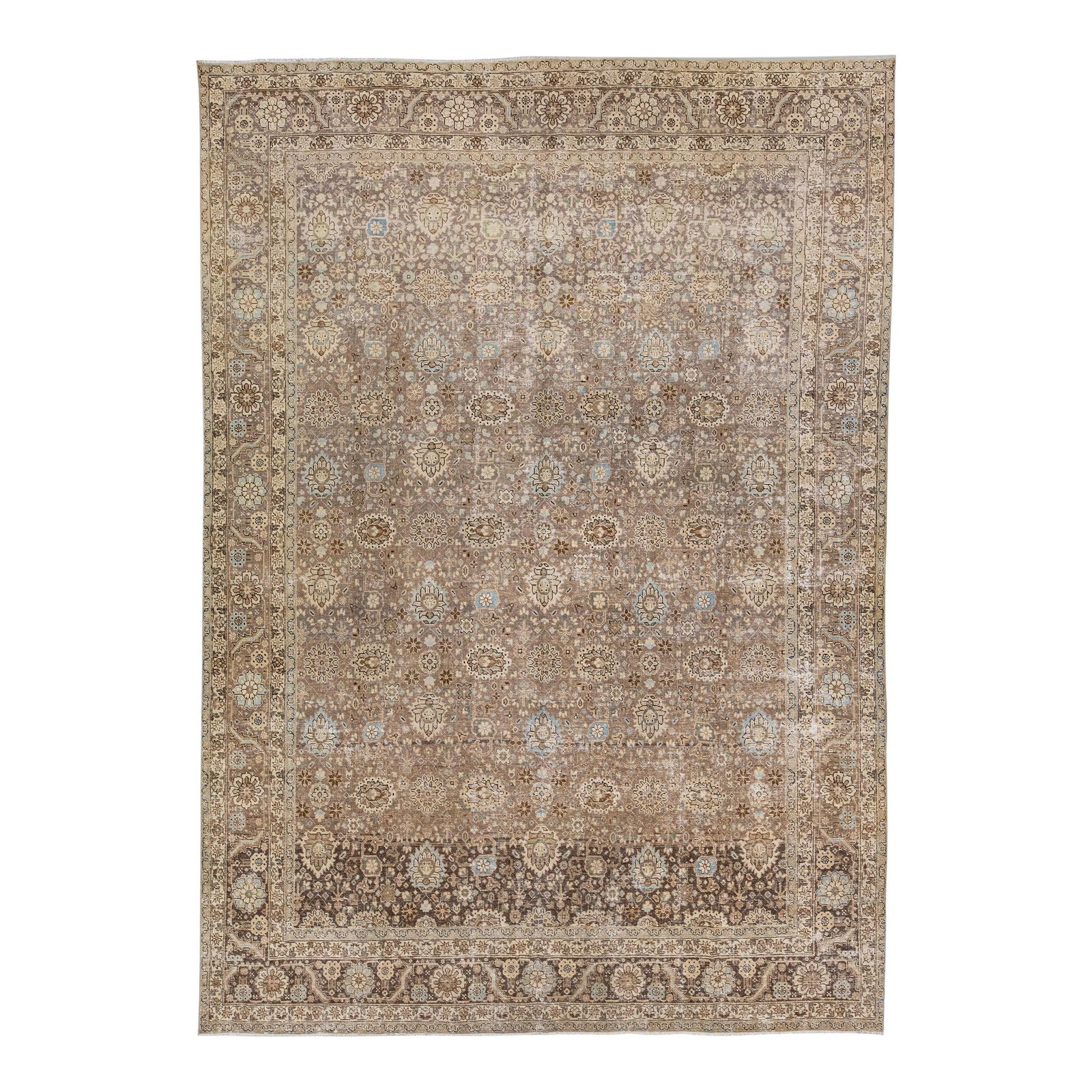 1960s Handmade Gray Tabriz Persian Wool Rug Floral Design 8'6 x 12'1: 1960s Handmade Gray Tabriz Persian Wool Rug Floral Design 8'6 x 12'1 Discover this exquisite 1960s handmade gray antique Tabriz Persian rug, meticulously hand-knotted from high-quality wool. The rug f