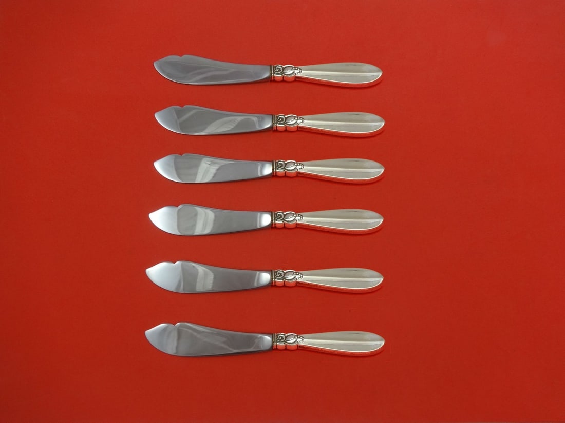 Frigast Princess Fuchsia Sterling Silver Trout Knife Set 6pc Custom 7.5": Frigast Princess Fuchsia Sterling Silver Trout Knife Set 6pc Custom 7.5" This exquisite 6-piece trout knife set features the elegant Princess Fuchsia pattern by Frigast. Crafted from high-quality ster