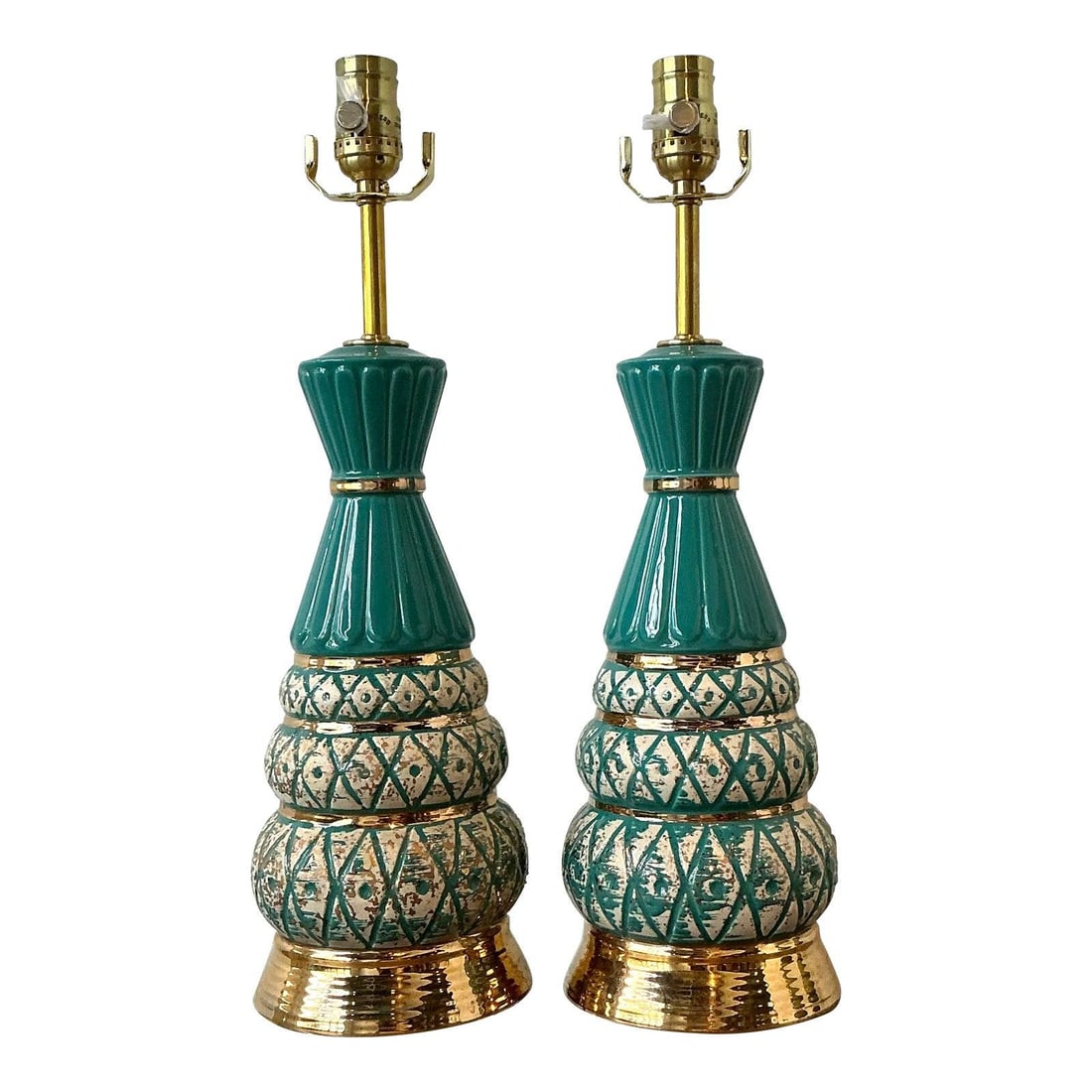 Pair of Teal Ceramic Table Lamps with Acrylic Pedestals (1 of 8)
