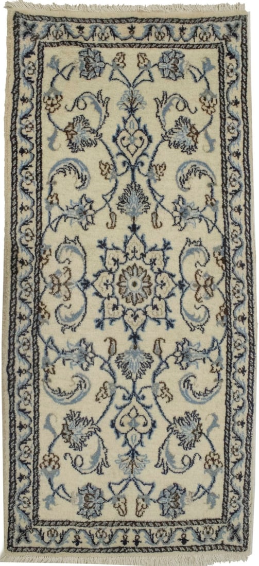 Hand-Knotted Nain Oriental Rug 2'3 x 4'10 Floral Design Wool Carpet: Hand-Knotted Nain Oriental Rug 2'3 x 4'10 Floral Design Wool Carpet Enhance your living space with this exquisite hand-knotted Nain Oriental rug, showcasing a classic floral design in elegant cream, b