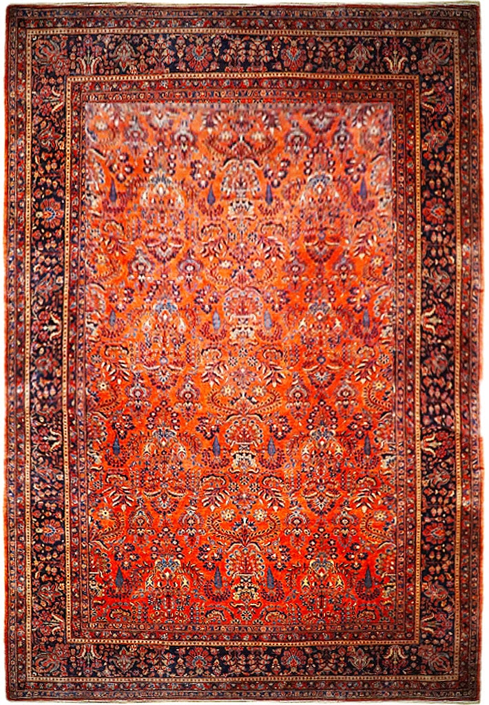 10.7 x 16.4 Antique Persian Sarouk Rug Handwoven Wool Red Orange Floral: 10.7 x 16.4 Antique Persian Sarouk Rug Handwoven Wool Red Orange Floral Free continental US Shipping Experience the timeless beauty of this Antique Large Persian Sarouk Rug, handcrafted by skilled Per