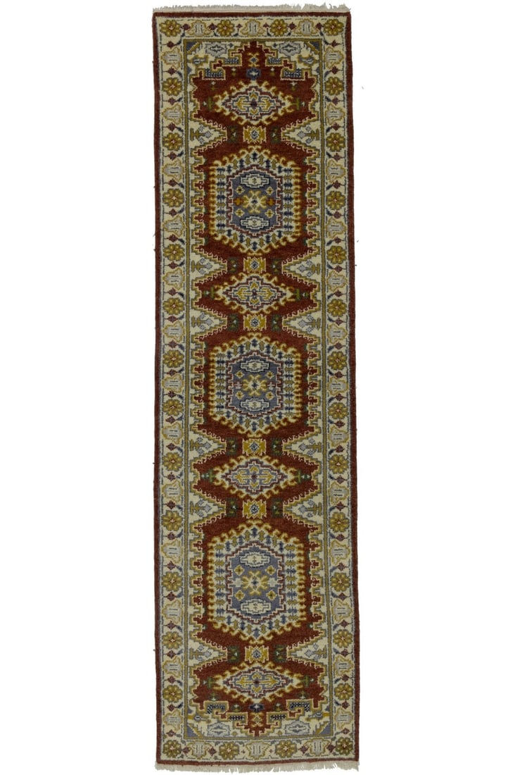 Hand-Knotted 3x10 ft Indo-Viss Tribal Geometric Wool Runner Rug: Hand-Knotted 3x10 ft Indo-Viss Tribal Geometric Wool Runner Rug Enhance your home decor with this beautiful 3X10 ft Indo-Viss Oriental Runner Rug, featuring a stunning tribal geometric design. Hand-kn