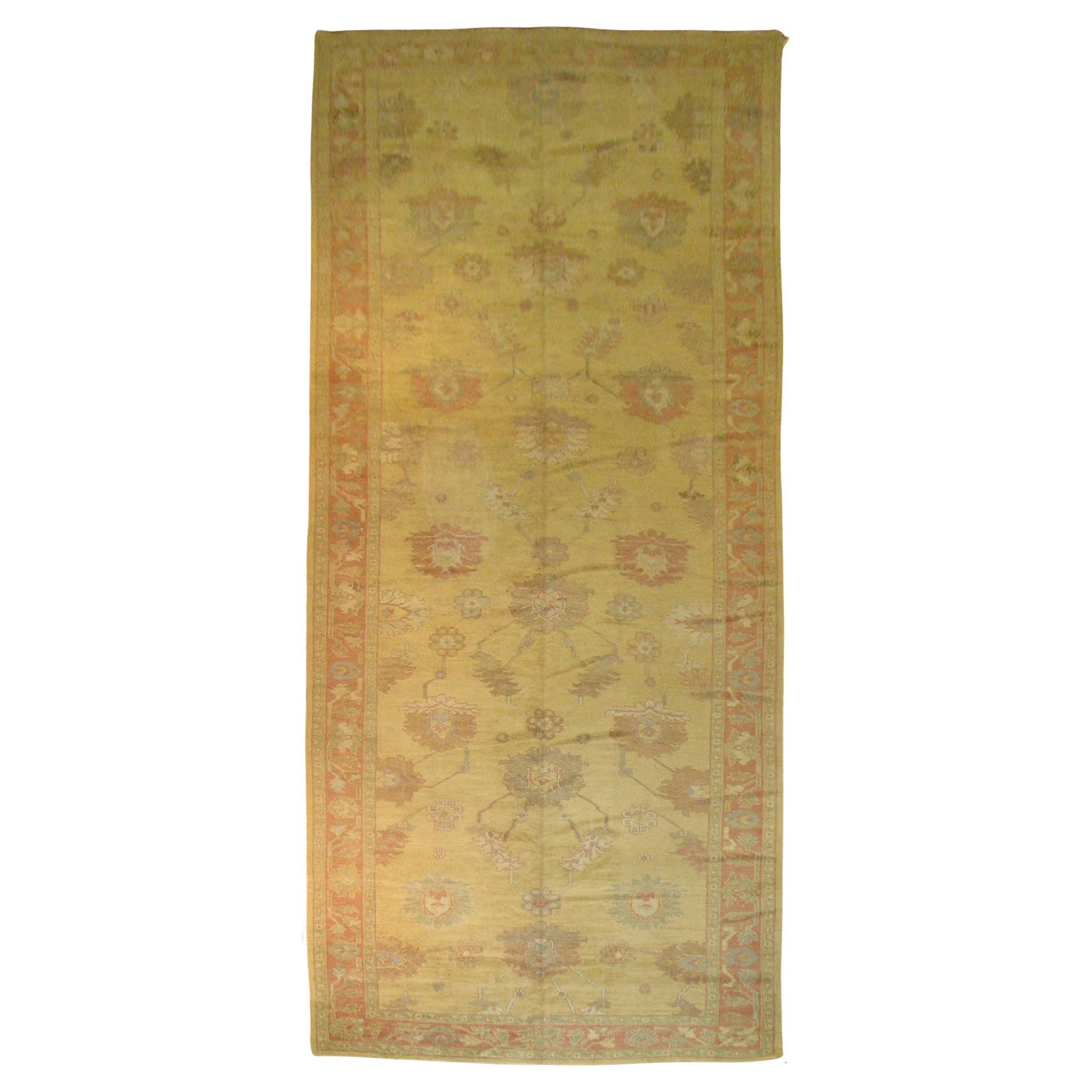 One-of-a-Kind Hand-Knotted Turkish Oushak Rug 7'1'' x 20'9'': One-of-a-Kind Hand-Knotted Turkish Oushak Rug 7'1'' x 20'9'' Discover the exquisite craftsmanship of this vintage-inspired corridor-size Turkish Oushak rug, measuring 85 inches in width and 249 inches