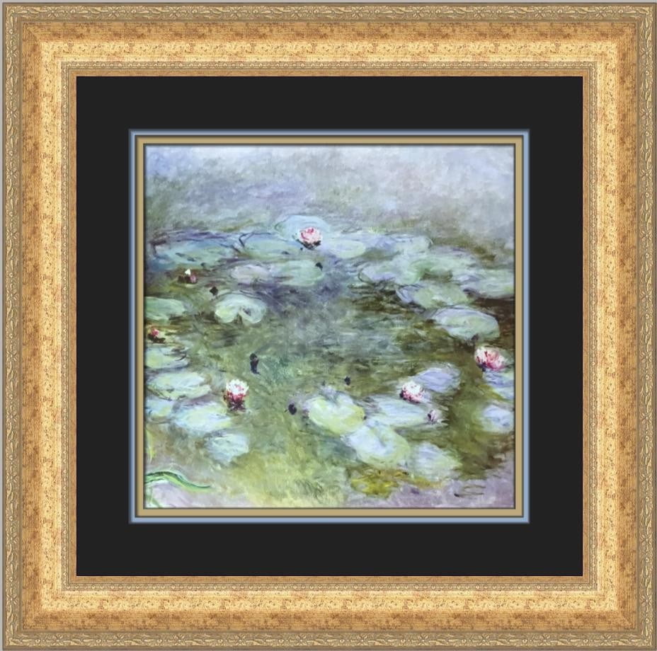 Monet Water Lilies open edition print framed 20 x 20: Monet Water Lilies open edition print framed 20 x 20 This is a custom-framed open edition offset lithograph print of Claude Monet's "Water Lilies." The print, produced in 2000, features a landscape or