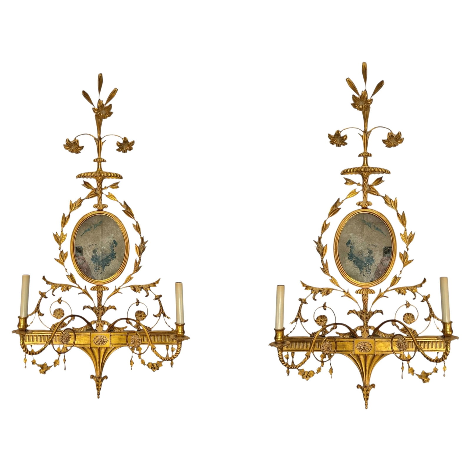 Set of 2 Giltwood Adam Style Italian Girandole Wall Sconces (1 of 14)