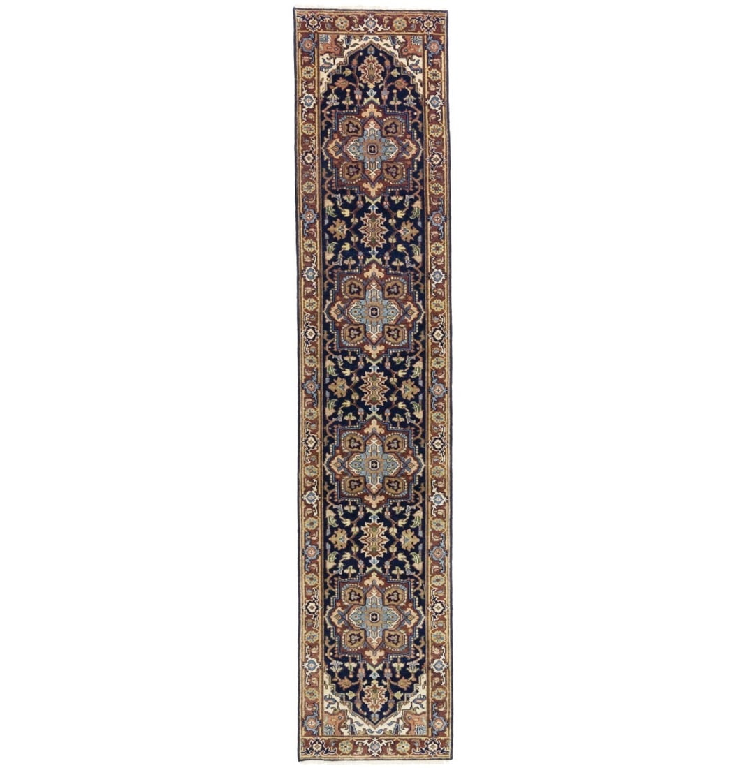 Handmade Heriz Serapi Runner Rug 2'5 x 11'9 Geometric Wool Modern Design: Handmade Heriz Serapi Runner Rug 2'5 x 11'9 Geometric Wool Modern Design Enhance your home with this exquisite handmade Heriz Serapi runner rug. Measuring 2'5" x 11'9", this geometric Oriental carpet 