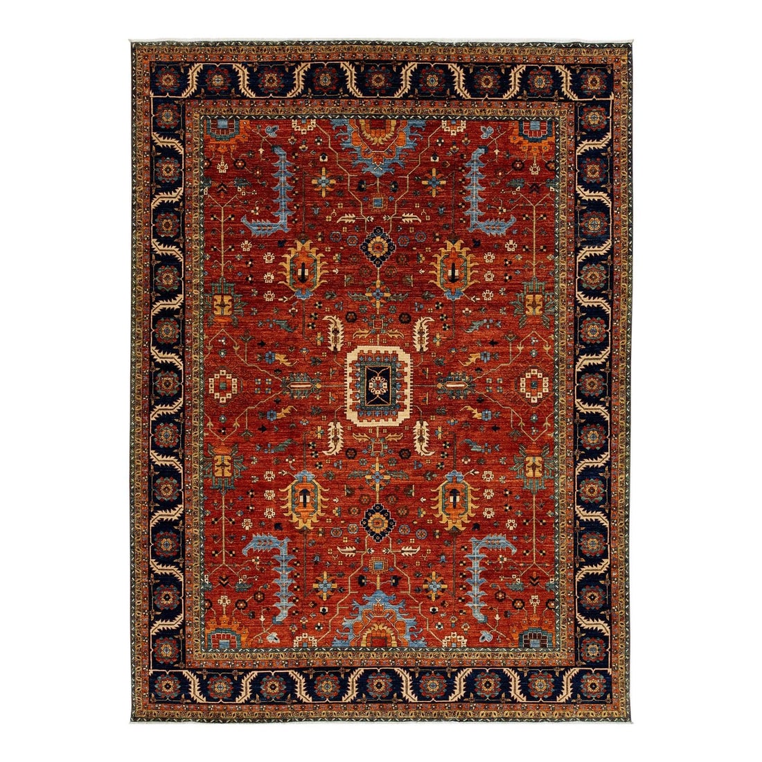 Large Modern Serapi-Style Wool Rug with Floral Design in Rust-Red: Large Modern Serapi-Style Wool Rug with Floral Design in Rust-Red Transform your living space with this stunning room-sized modern Serapi-style wool rug. Featuring a sophisticated rust-red background,