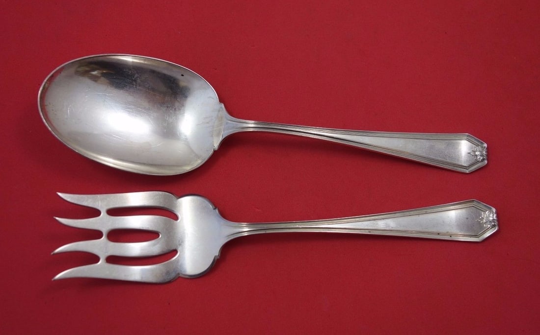Whiting Lady Baltimore Sterling Silver Salad Serving Set 2pc 8 3/4": Whiting Lady Baltimore Sterling Silver Salad Serving Set 2pc 8 3/4" This exquisite 2-piece salad serving set features the elegant Lady Baltimore pattern by Whiting, crafted from high-quality sterling 