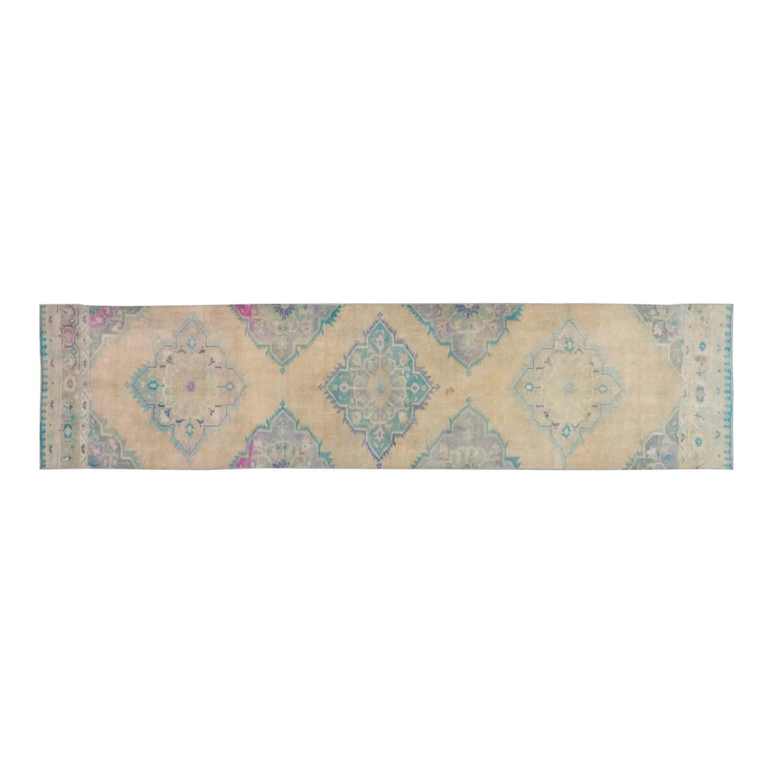Turkish Anatolian Wool Runner Rug Hand Knotted 2'8 x 11'5 Vintage: Turkish Anatolian Wool Runner Rug Hand Knotted 2'8 x 11'5 Vintage This vintage Turkish Anatolian rug is hand-knotted from wool using traditional techniques, offering a unique blend of timeless craftsm