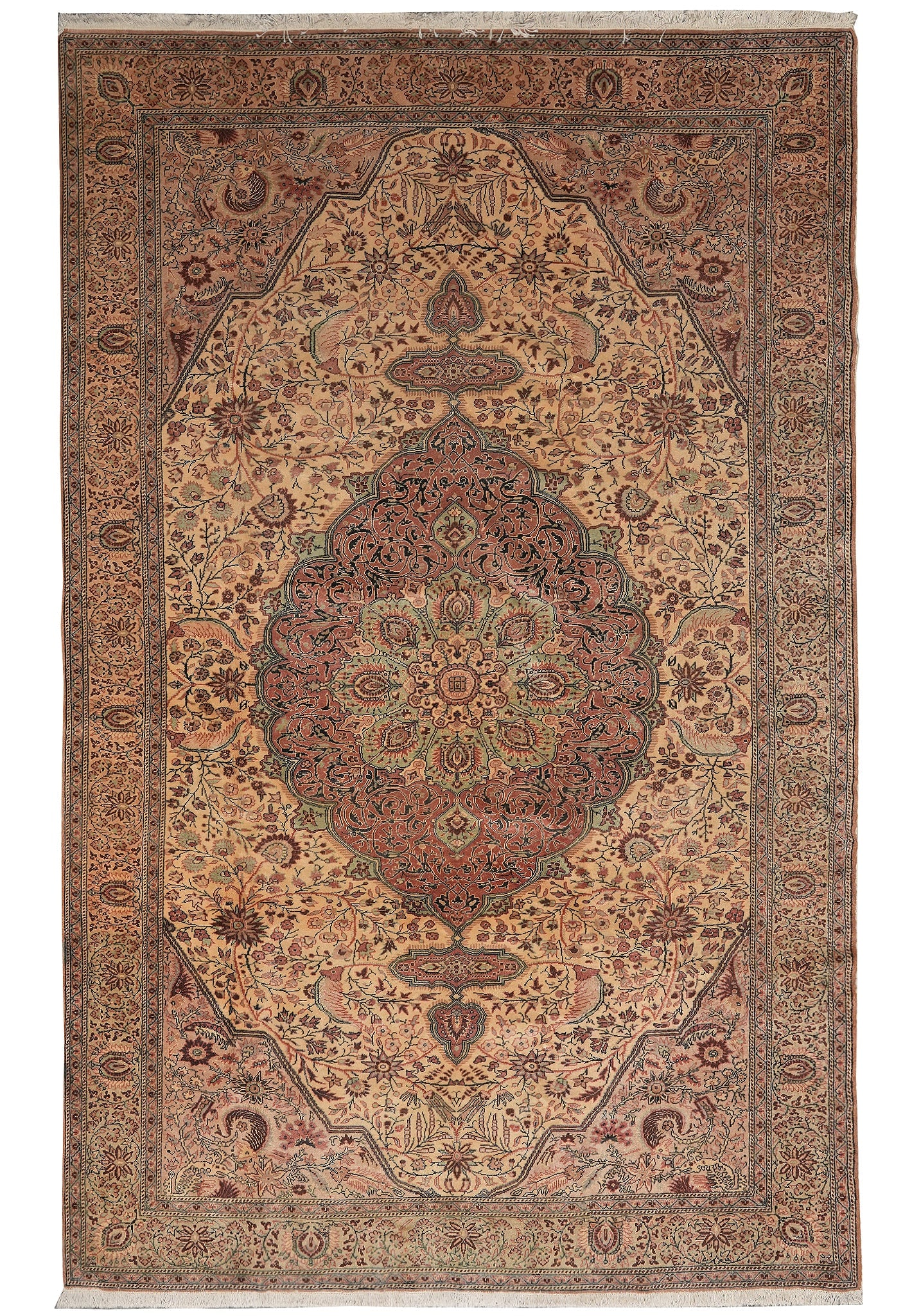 7.8 x 12 Quaisari Tabriz Hand-Knotted Persian Wool Silk Rug: 7.8 x 12 Quaisari Tabriz Hand-Knotted Persian Wool Silk Rug Free continental US Shipping This 7.8 x 12-foot Quaisari Tabriz rug is a hand-knotted Persian masterpiece, crafted with premium wool and nat