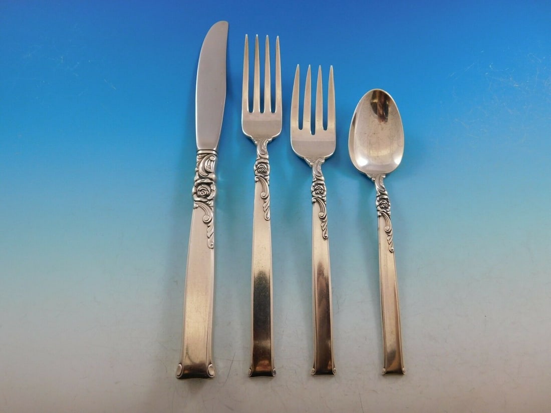 Oneida Silver Rose 4pc Sterling Silver Place Setting: Oneida Silver Rose 4pc Sterling Silver Place Setting Enhance your dining experience with this exquisite Silver Rose by Oneida 4-piece sterling silver place setting. Crafted from high-quality sterling 