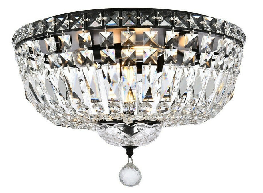 6 Light Black Clear Crystal Flush Mount Tranquil 16 Inch: 6 Light Black Clear Crystal Flush Mount Tranquil 16 Inch This modern flush mount chandelier features a striking black and clear finish with high-quality royal cut crystals. Designed for indoor use, it
