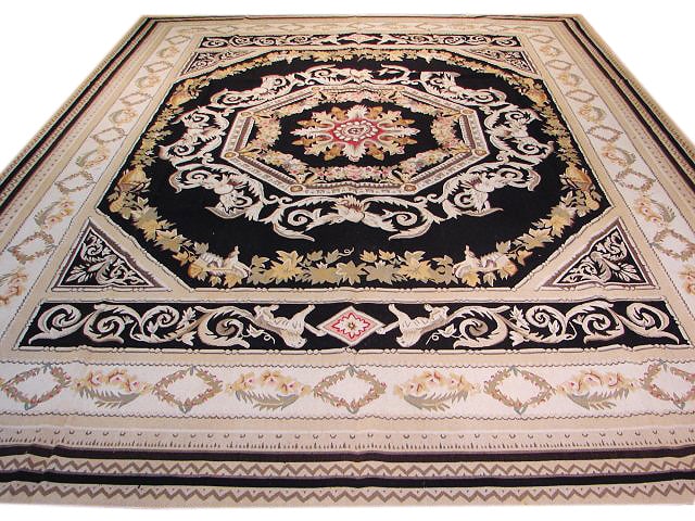 Exquisite 9' x 12' Handmade Flat Wool Weave French Aubusson Rug: Exquisite 9' x 12' Handmade Flat Wool Weave French Aubusson Rug Free continental US Shipping Transform your living space with this exquisite 9' x 12' Handmade Flat Wool Weave French Aubusson Rug. Meti