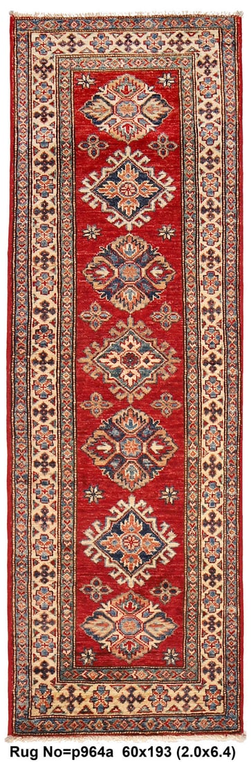 Exquisite Super Kazak 2' x 6.4' Runner Handmade Silky Wool: Exquisite Super Kazak 2' x 6.4' Runner Handmade Silky Wool Free continental US Shipping Enhance your space with the exquisite beauty of this Super Kazak 2' x 6.4' Feet Runner. Handcrafted with care, t