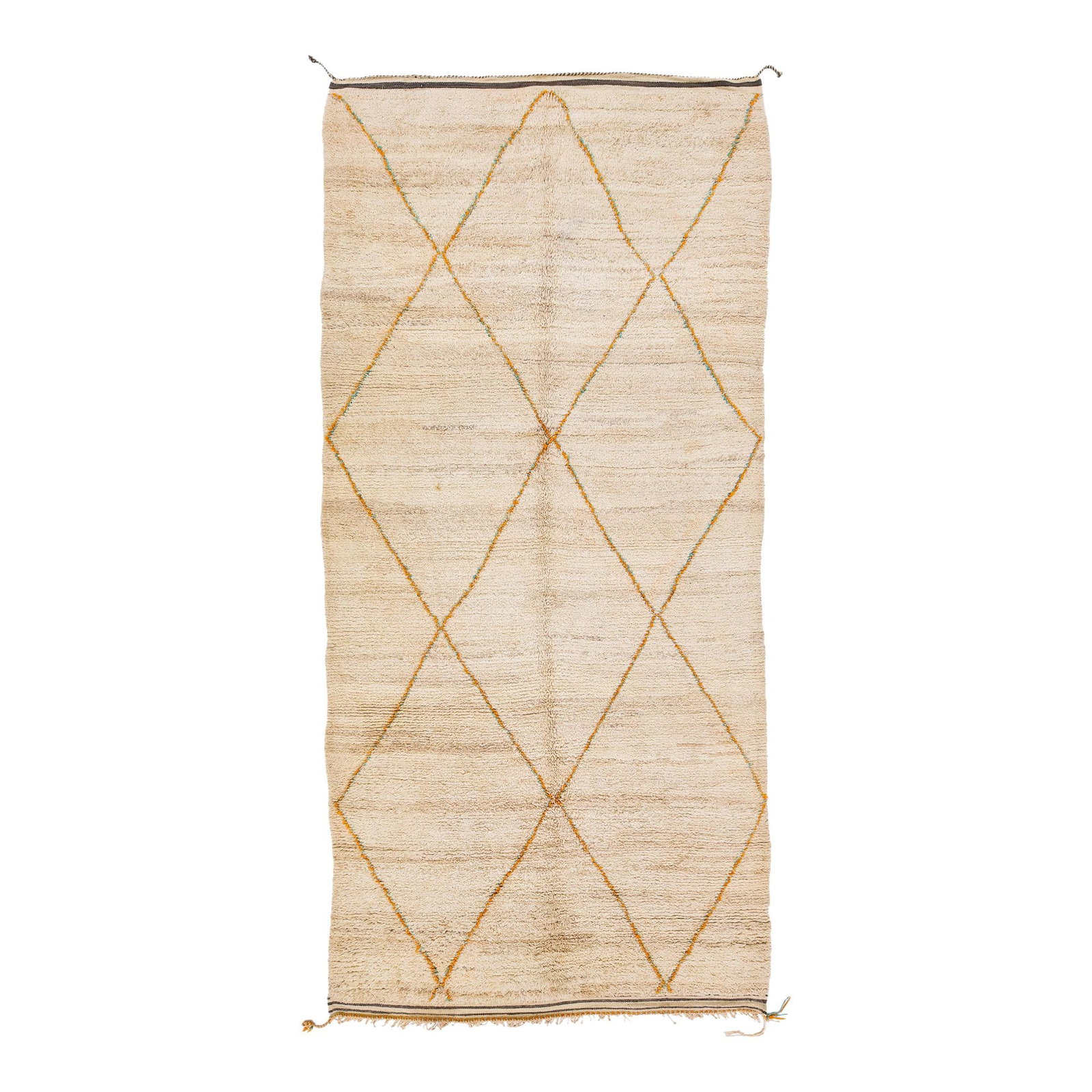 Vintage Moroccan Handmade Wool Rug 5'6 x 12 Tribal Design: Vintage Moroccan Handmade Wool Rug 5'6 x 12 Tribal Design This stunning Vintage Moroccan hand-knotted wool rug features a tan-beige field adorned with an intricate all-over geometric tribal design. Pe