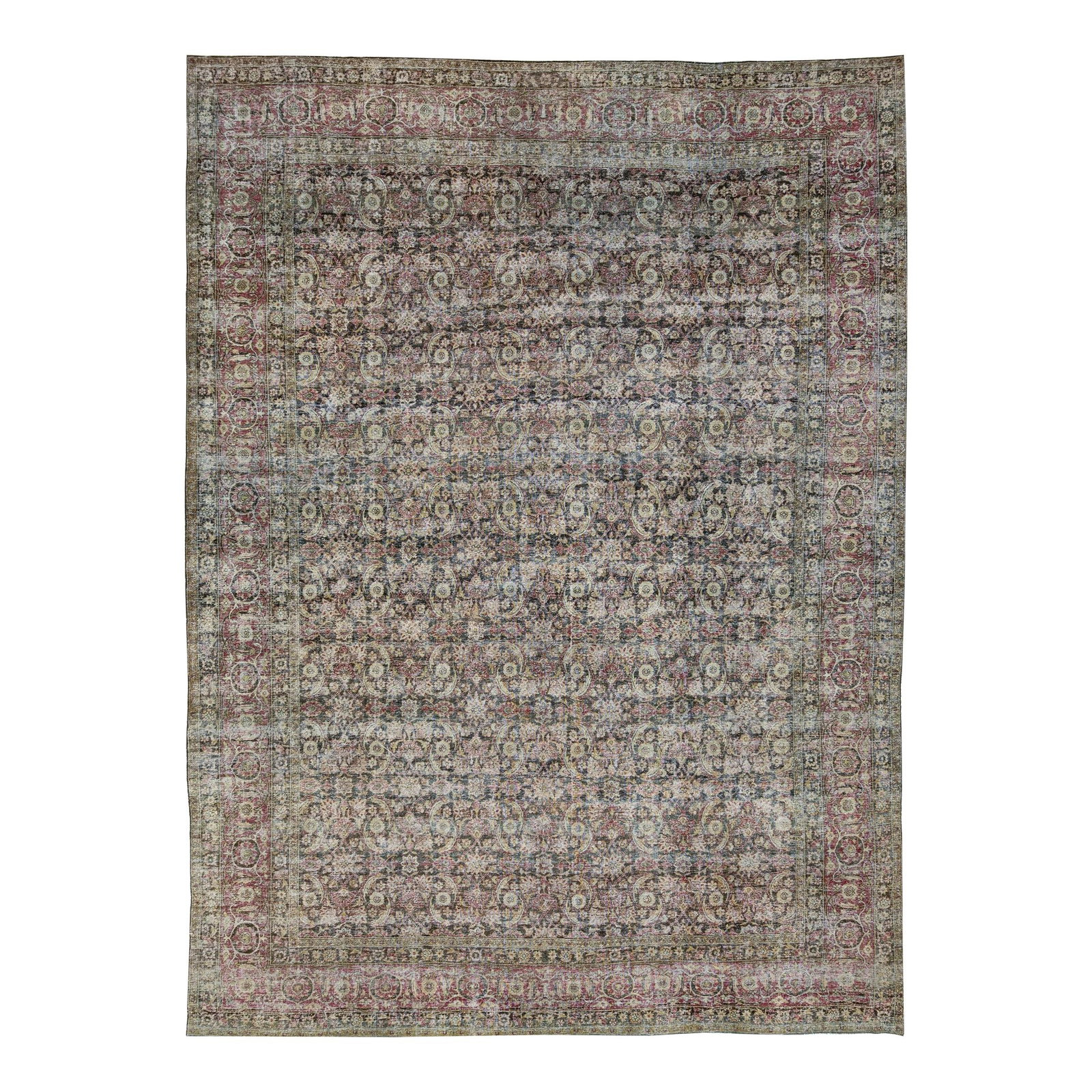 Antique Persian Malayer Wool Rug 10'8" x 14'5" Allover Design: Antique Persian Malayer Wool Rug 10'8" x 14'5" Allover Design This antique Malayer rug is hand-knotted from high-quality wool, featuring a rich brown field adorned with an elegant all-over pattern hig