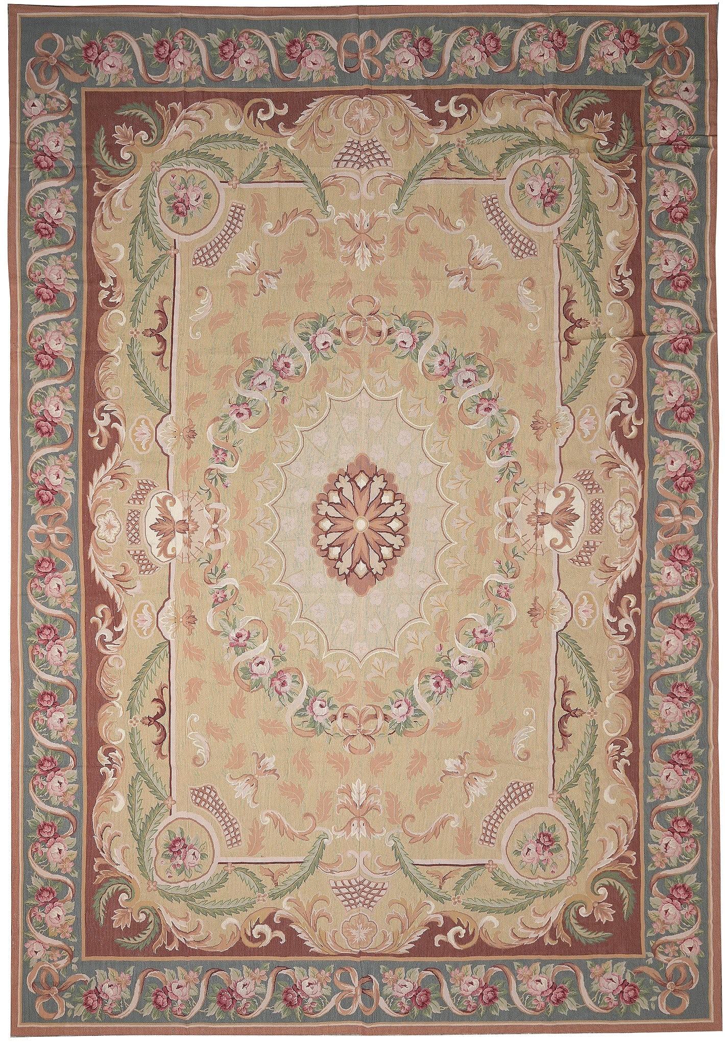Elegant 12 x 17.3 Beige Aubusson Needlepoint Area Rug: Elegant 12 x 17.3 Beige Aubusson Needlepoint Area Rug Free continental US Shipping Discover the elegance of this stunning 12' x 17.3' Aubusson Needlepoint Rug, meticulously handcrafted to bring sophis