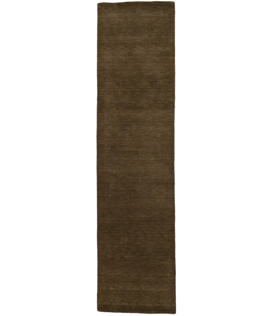 Hand-Loomed Wool Gabbeh Runner 2'11 x 11'9 Brown: Hand-Loomed Wool Gabbeh Runner 2'11 x 11'9 Brown Enhance your home decor with this Solid Brown Hand-Loomed Gabbeh Wool Runner Rug. Measuring 2'11" x 11'9", this elegant rectangular rug features a rich