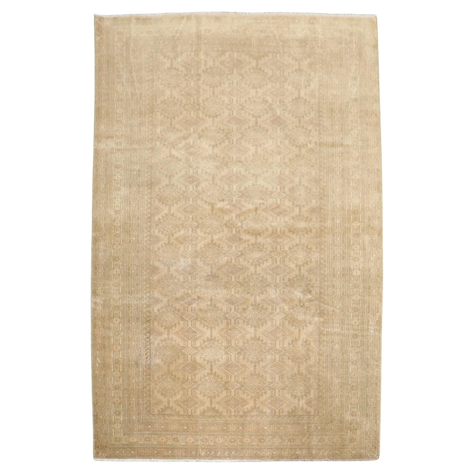 Mid-20th Century Afghan Wool Bokhara Tribal Rug 3'10" x 5'7": Mid-20th Century Afghan Wool Bokhara Tribal Rug 3'10" x 5'7" This vintage Bokhara rug features a neutral color palette and traditional tribal design. Hand-knotted from wool, the rug originates from Af