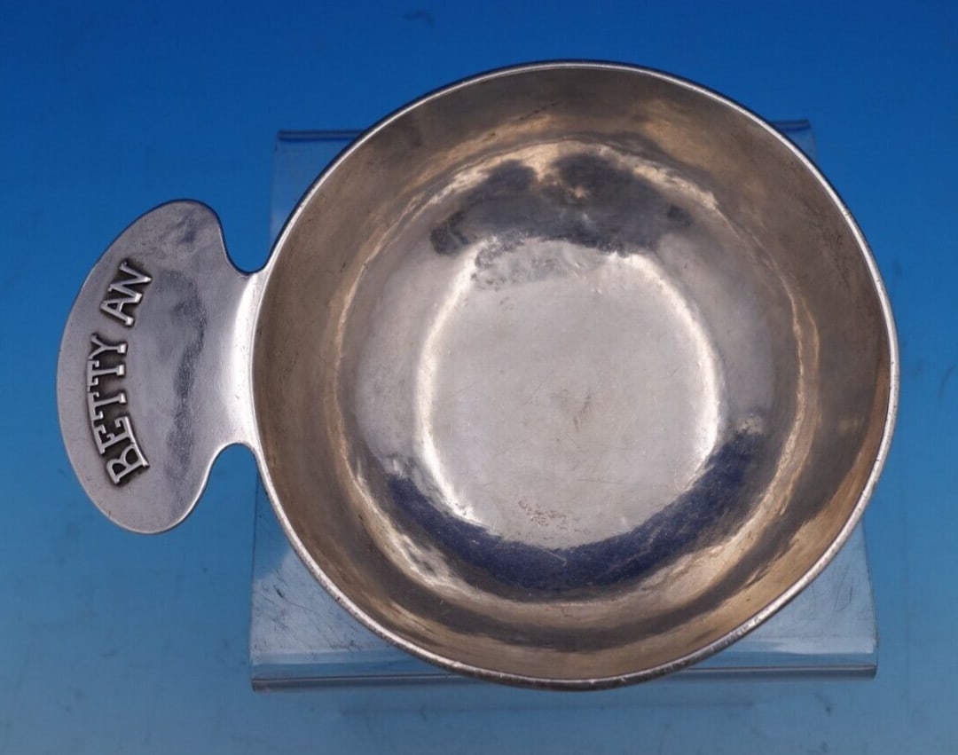 Kalo handwrought sterling silver porringer with Betty An monogram 1 3/4" x 6" (1 of 6)