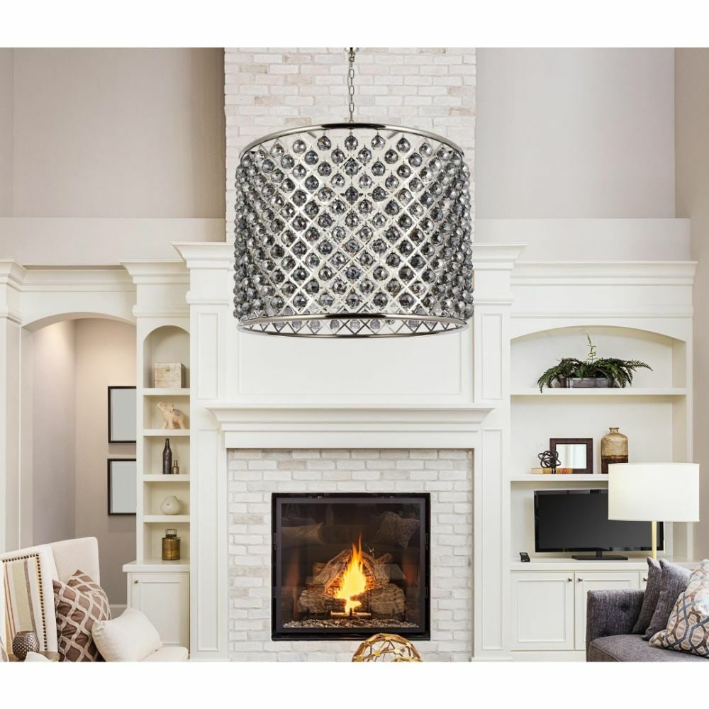 Madison 12 Light Crystal Chandelier Polished Nickel 35.5 in: Madison 12 Light Crystal Chandelier Polished Nickel 35.5 in This large modern chandelier features a polished nickel finish with crystal balls and silver shade royal cut crystals. It is a 12-light fixt