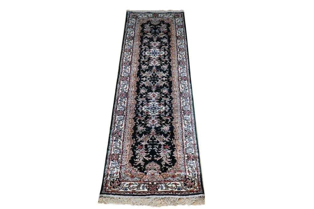 Handmade 2.6 x 10 Black Ivory Bamboo Silk Aubusson Runner: Handmade 2.6 x 10 Black Ivory Bamboo Silk Aubusson Runner Free continental US Shipping Introducing a stunning 2' 6" x 10' Black & Ivory French/European Bamboo Silk Aubusson Runner, an exquisite additi