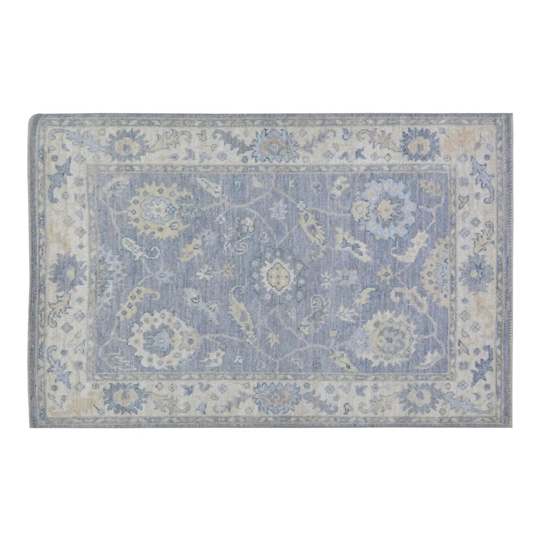Handmade Wool Oushak Area Rug Verdigris 4'x6'4" Turkish Design: Handmade Wool Oushak Area Rug Verdigris 4'x6'4" Turkish Design This Turkish Oushak wool rug is hand-knotted using traditional rug-making techniques, combining classic artistry with a modern design sen