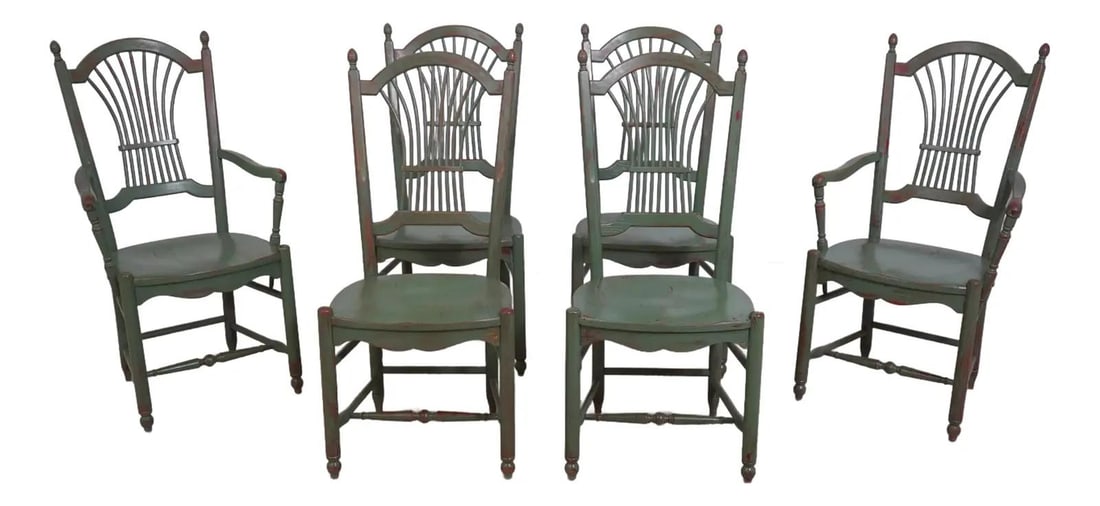 Set of 6 Pennsylvania House Country Green Chairs Rustic Style: Set of 6 Pennsylvania House Country Green Chairs Rustic Style Enhance your dining experience with this charming set of 6 Pennsylvania House Country Green Dining Room Chairs. Crafted approximately 25 y