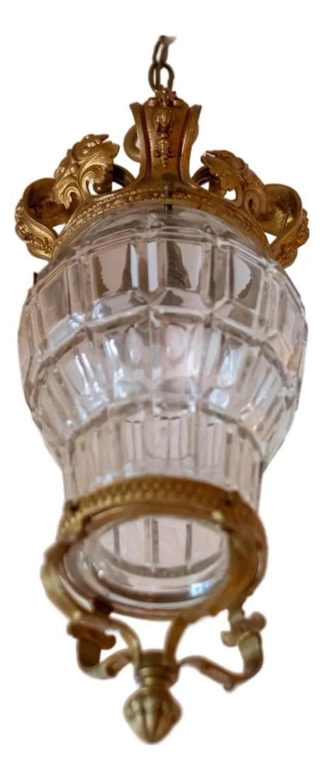 Louis XV Vintage Bronze Crystal Crown Ceiling Mount Chandelier: Louis XV Vintage Bronze Crystal Crown Ceiling Mount Chandelier Illuminate your space with this exquisite Vintage French Bronze & Etched Crystal Crown Ceiling Mount Chandelier, embodying the elegance o