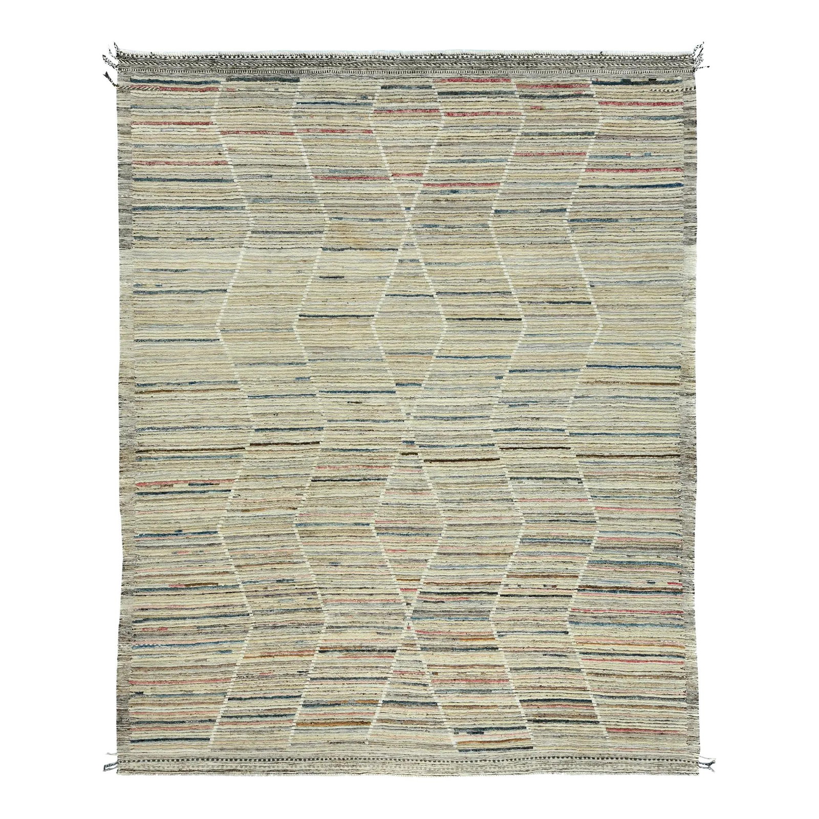 Contemporary Moroccan Wool Rug 8'7 x 9'11 Beige Tribal Design: Contemporary Moroccan Wool Rug 8'7 x 9'11 Beige Tribal Design Enhance your living space with this contemporary Moroccan-style hand-knotted wool rug. Featuring a beige-tan field with intricate designs 