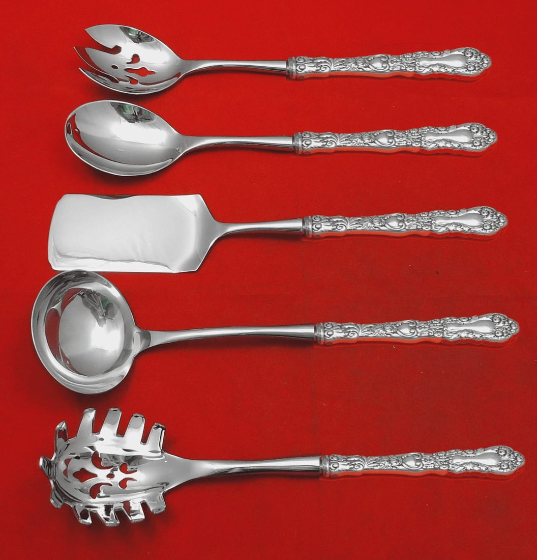 Gorham Imperial Chrysanthemum Sterling Silver 5pc Hostess Serving Set: Gorham Imperial Chrysanthemum Sterling Silver 5pc Hostess Serving Set Elevate your dining experience with this exquisite 5-piece Hostess Serving Set in the Imperial Chrysanthemum pattern by Gorham. Cr