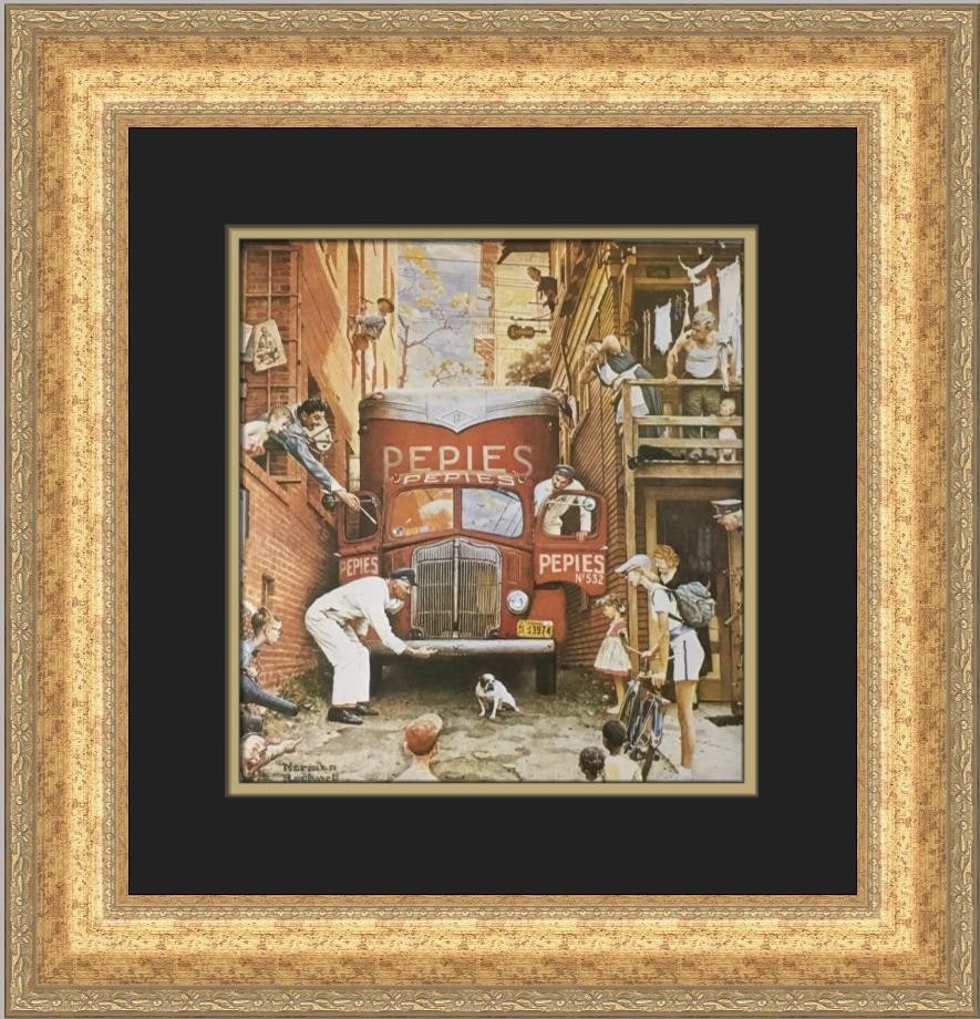 Norman Rockwell Roadblock open edition framed print: Norman Rockwell Roadblock open edition framed print This is a custom-framed open edition offset lithograph print of Norman Rockwell's "Roadblock." Produced in 1979, the artwork is presented in a portr