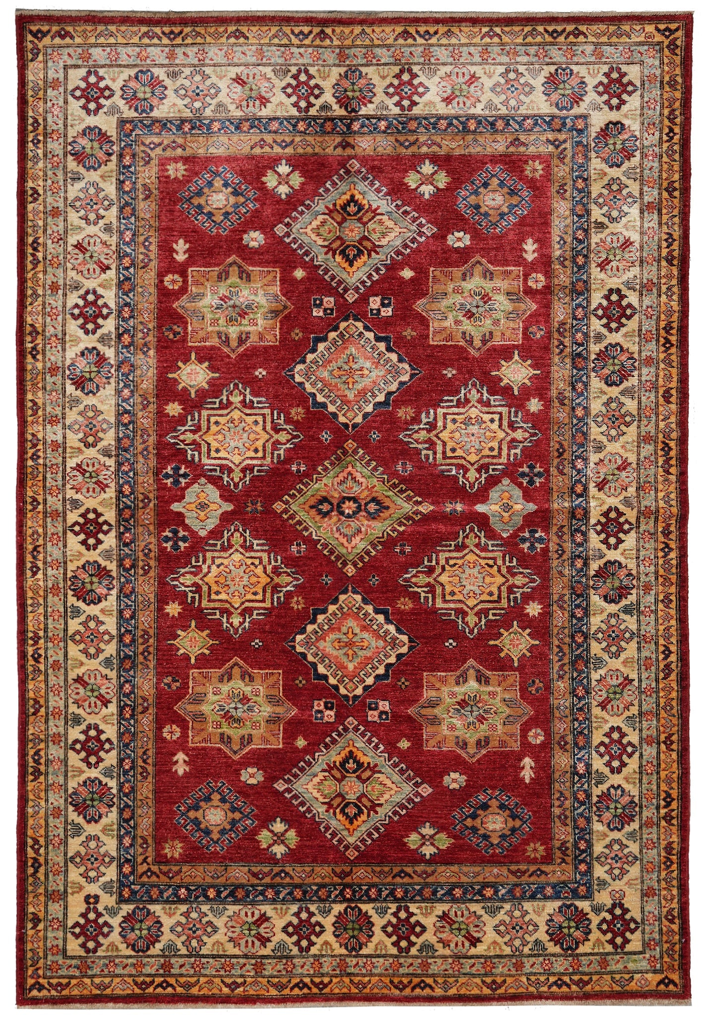 6 x 8 Super Kazak Shirvan Rug Handmade in Afghanistan Fine Silky Wool: 6 x 8 Super Kazak Shirvan Rug Handmade in Afghanistan Fine Silky Wool Free continental US Shipping This 6 x 8 New Super Kazak Shirvan rug is handmade in Afghanistan and features a bold geometric desig